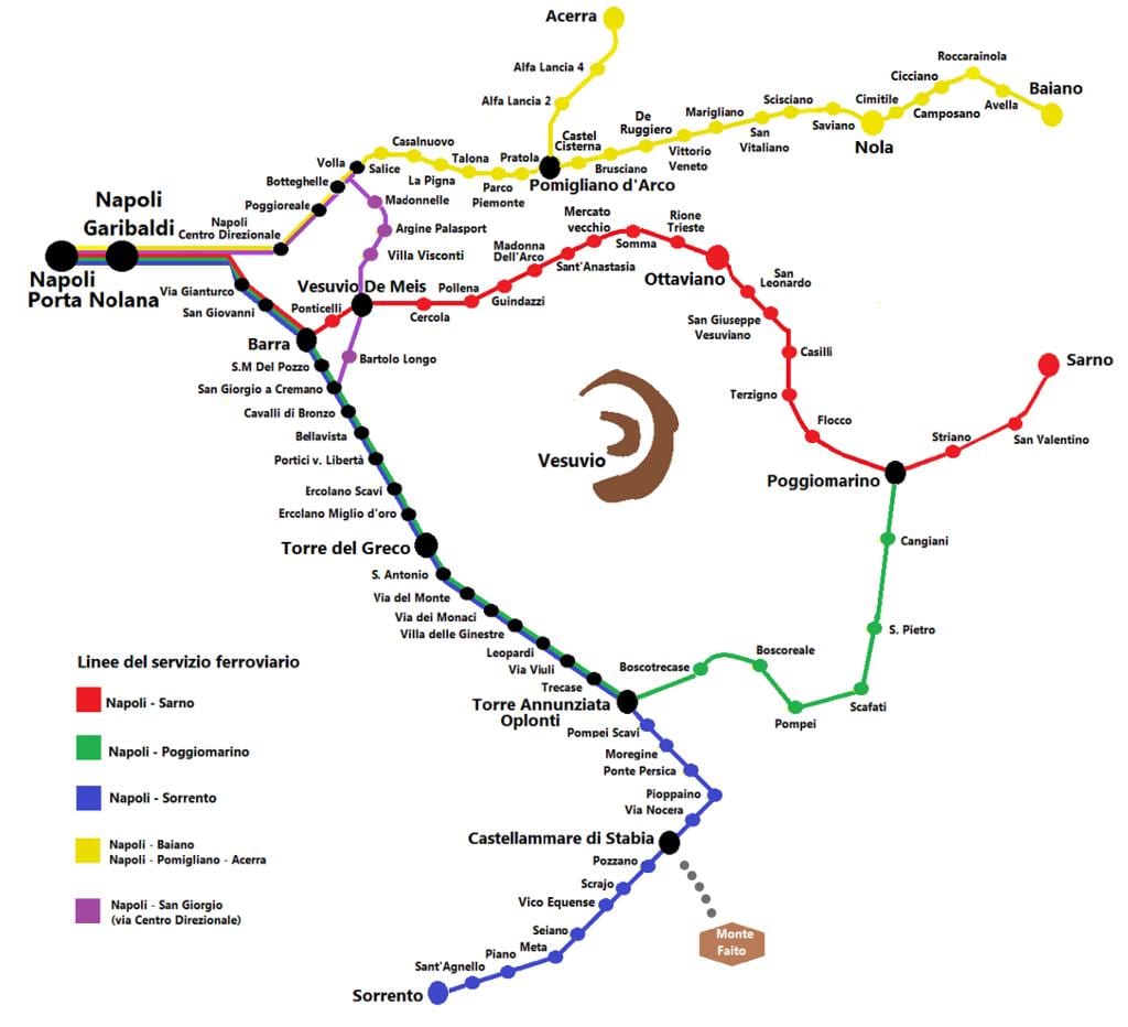 Karte von circumvesuviana-Bahn-route