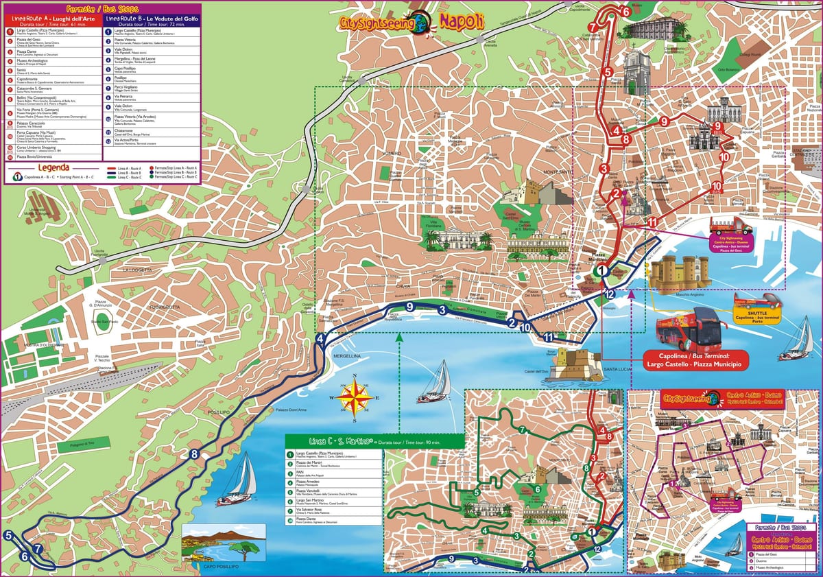 Neapel Italien hop-on-hop-off bus tour-Karte