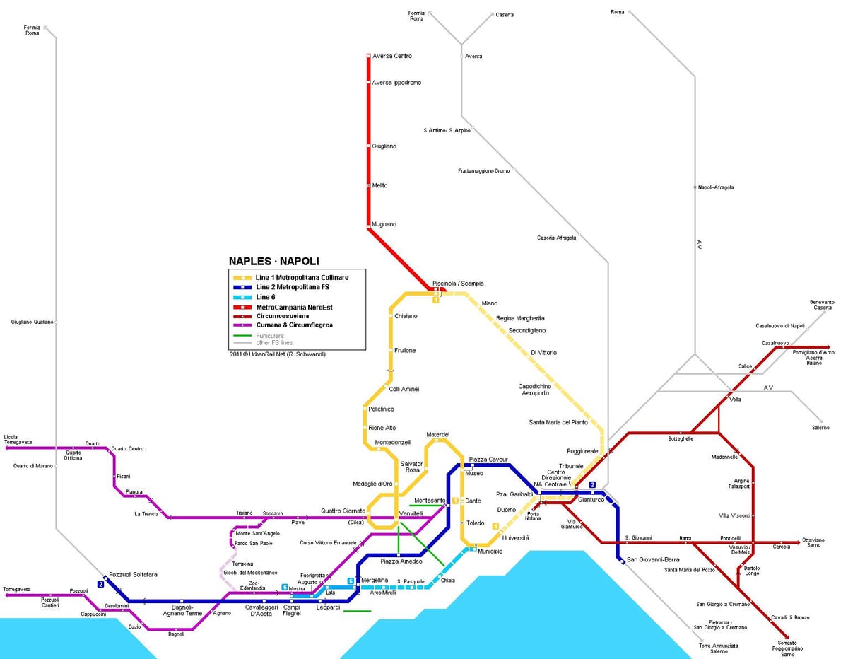 Karte von Neapel, Italien U-Bahn